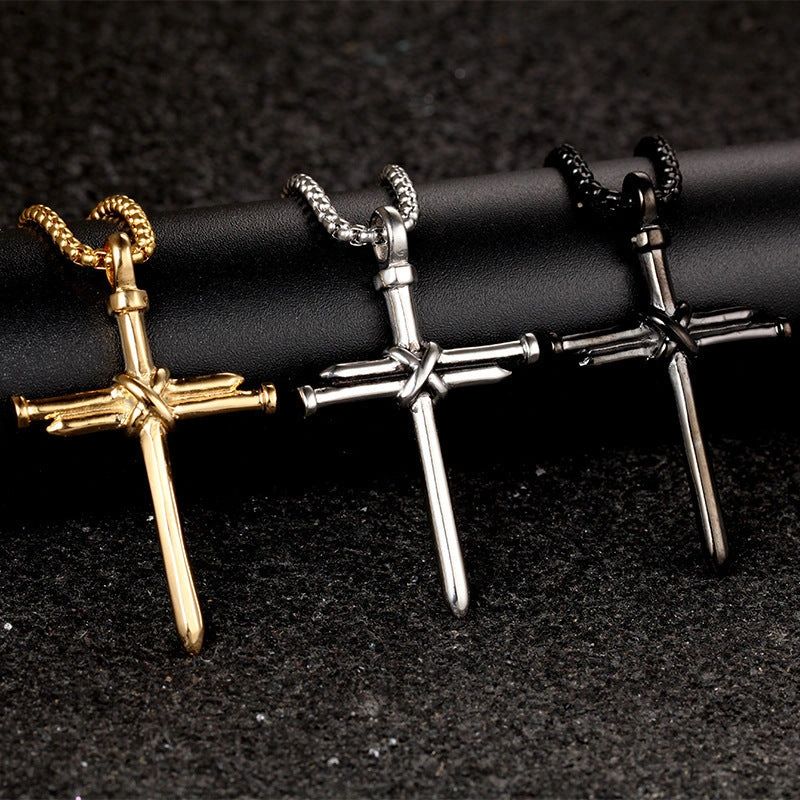 Cross pendant necklaces in gold, silver, and gunmetal